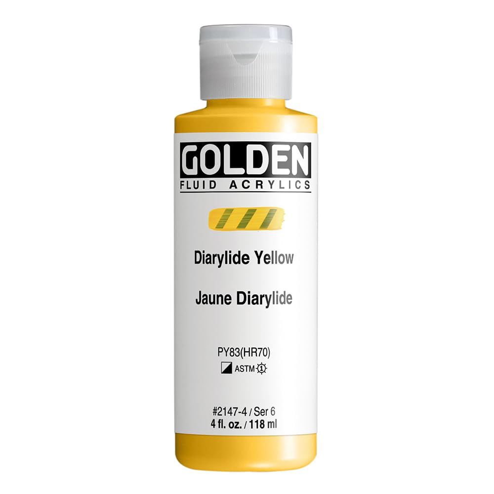 GOLDEN Fluid Acrylics, Diarylide Yellow, 4 fl. oz. Bottle, Professional Acrylic Paint, Semi-Opaque