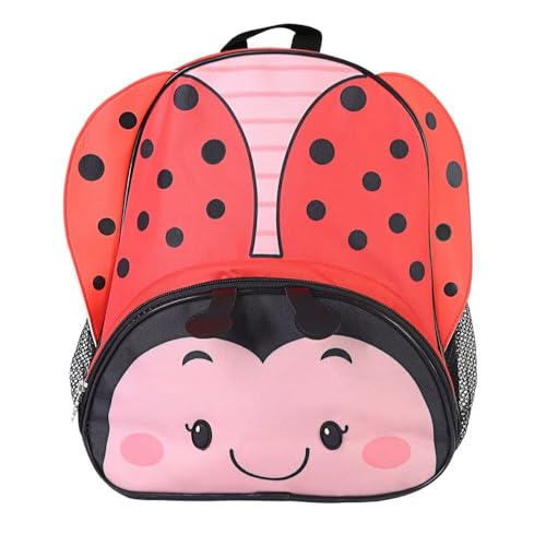 Mochila Infantil Joaninha com Alças Ajustáveis, Design 3D com Antenas e Asas, Vermelha, 31x25x12 cm, Poliéster Resistente à Água