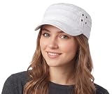 D&Y Unisex Cotton Distressed Layered Frayed Cadet Military Cap, White