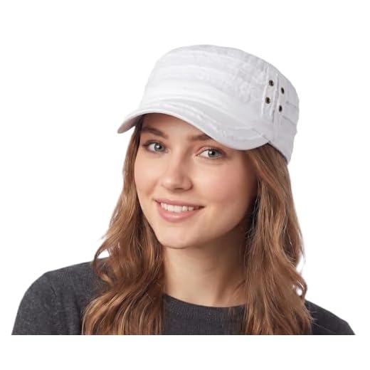 D&Y Unisex Cotton Distressed Layered Frayed Cadet Military Cap, White