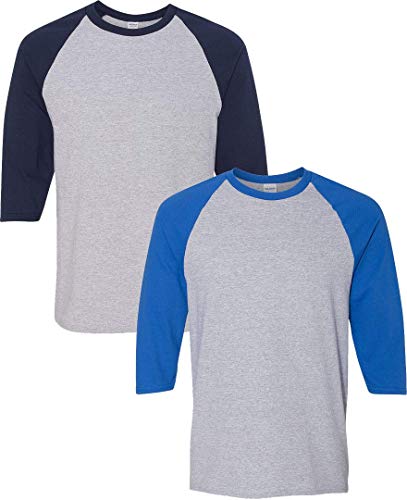 Heavy Cotton 3/4-Sleeve Raglan T-Shirt (G570), Graynavy-greyroyal, X-Large