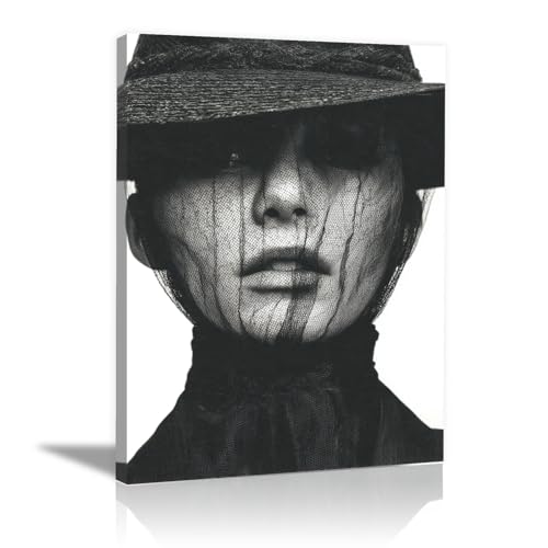 Impression sur toile haut de gamme WUFIEA visage voilé noir et blanc