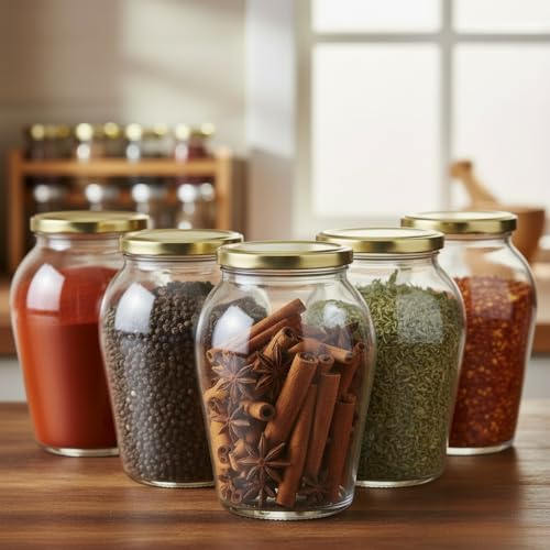 Image of ginoya brothers 1 Liter Matka Shape Glass Jar and Glass Container for Kitchen with Air Tight Lid-Pack Of 2