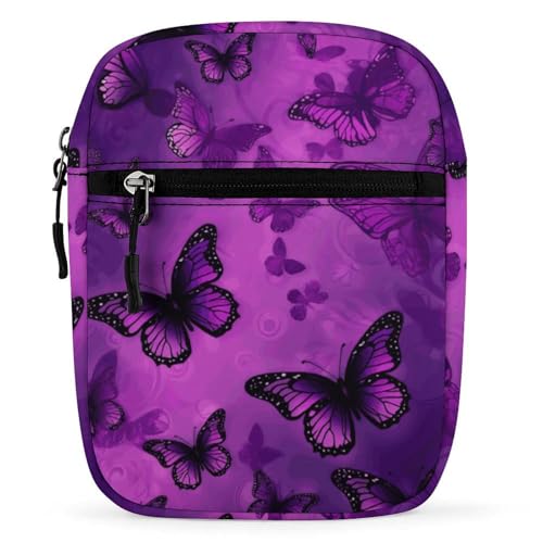 Personalized Small Crossbody Bag Water Resistant Messenger Bags Mini Purple Butterfly Printing SlingBag For Men Women