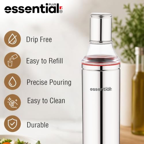 Image of Essential Plus Stainless Steel Oil Bottle for Kitchen 1000ml, Oil Dispenser Bottle with Cap, Durable, Precise Pouring, Easy to Refill and Flow, Drip Free, Home & Restaurant use (Silver)