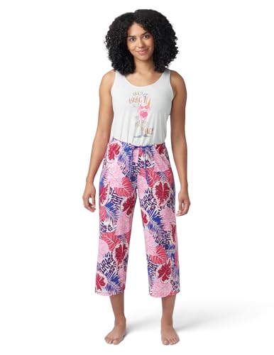 Image of HUE Women's Summer Vacation Pajama Separates, Soft, Whimsical Print Pjs with Tropical Beach Themes, Flip Flops, Cocktails