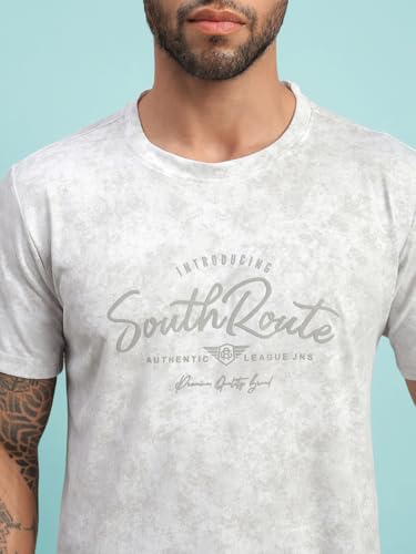Image of Lux Nitro Men's Cloud Burst Printed Half Sleeve T-Shirt | Cotton Blend Round Neck Tee | Regular Fit Casual Wear