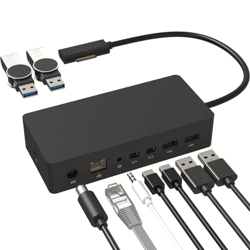 Surface Docking Station with 90W Power Supply, Double mini DP, 4 USB3.0, 3.5mm Audio Output Compatible with Surface Pro 8/X/7/6/4/3/2017, Laptop 4/3/2, Laptop go, Surface Book2/Book, Surface Go