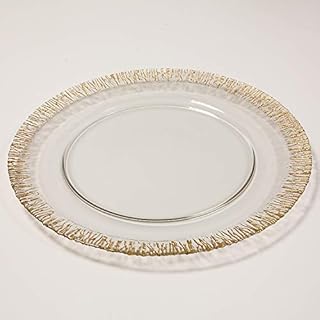 Glass Charger Plate Glitter Rimmed Edge 3 Colors Christmas Tableware Weddings Events (Gold)