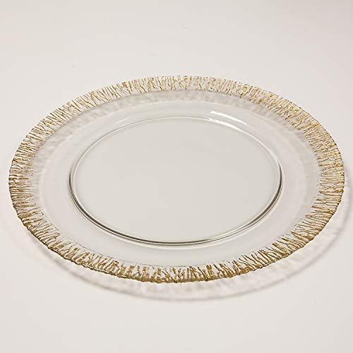 Glass Charger Plate Glitter Rimmed Edge 3 Colors Christmas Tableware Weddings Events (Gold)