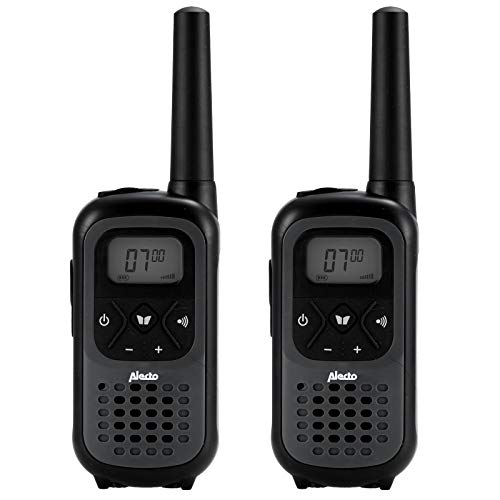Alecto FR-200 PMR walkie-Talkie walkie-talkie set van 2 met bereik van maximaal 7 km, inclusief laadstation en 600 mAh accu's in de kleur zwart/grijs