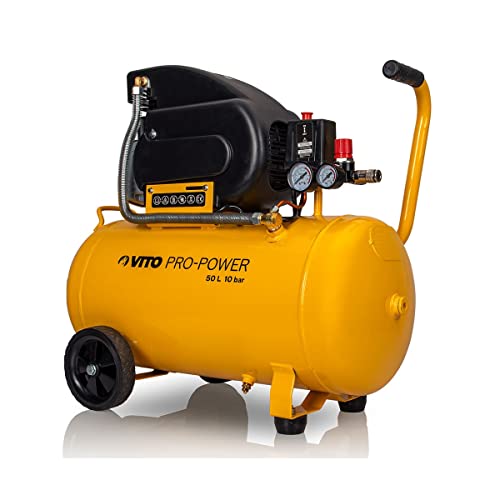 Vito - Compresor (50 L, 10 bar, 2,5 CV, 1900 W, incluye reductor de presión, depósito de 50 l, 2 manómetros y 2 acoplamientos rápidos