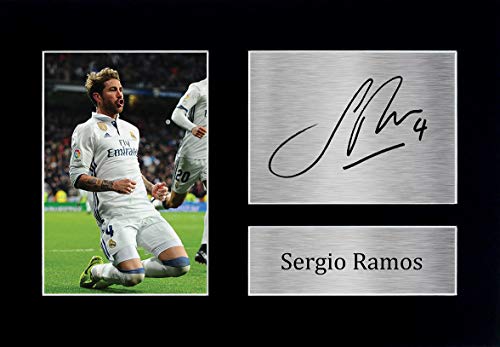 HWC Trading Sergio Ramos A4 sem moldura presente de exibição de fotos de impressão de imagem impressa autografista assinado pela Real Madrid os fãs de futebol