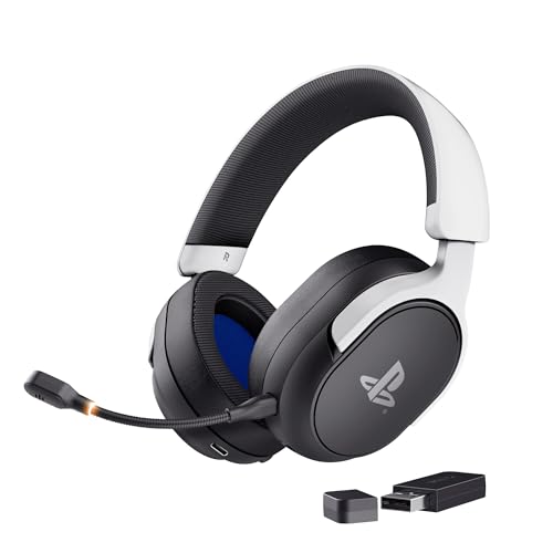 GXTrust 499BW Forta Kabelloses Gaming Headset Offiziell Lizenziert für PlayStation 5, Niedriger Latenz, 2,4G USB Empfänger, 50mm Treiber, 55H Akkulaufzeit, Headset PS5 mit Mikrofon, Schwarz/Weiß