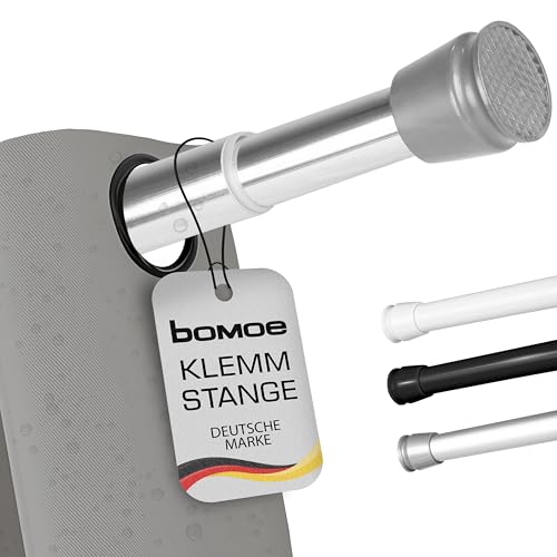 bomoe Gardinenstange Ohne Bohren zum Klemmen 140-260 cm Stufenlos Ausziehbar – Teleskopstange Duschstange ohne Bohren Rutschfest Duschvorhangstange Chrom Vorhangstange Ohne Bohren – Neptun