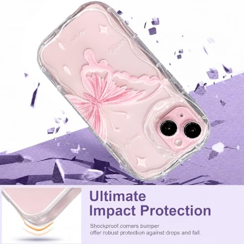 Image of VONZEE Cute Pink Butterfly Transparent Back Cover for iPhone 15| Clear Shockproof TPU Protective Case | Slim Anti-Yellowing Crystal Clear Phone Cover for Girls and Women