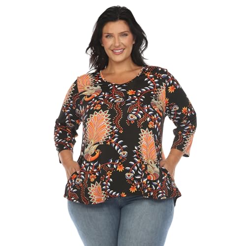 white mark Women's Plus Size Vibrant Boho Swing Top Black