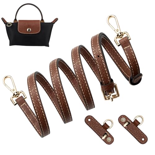 Leather Crossbody Shoulder Strap compatible with Longchamp Le Pliage Mini Bag Brown Adjustable 83-112CM Gold Hardware 1 Piece Kit (brown)