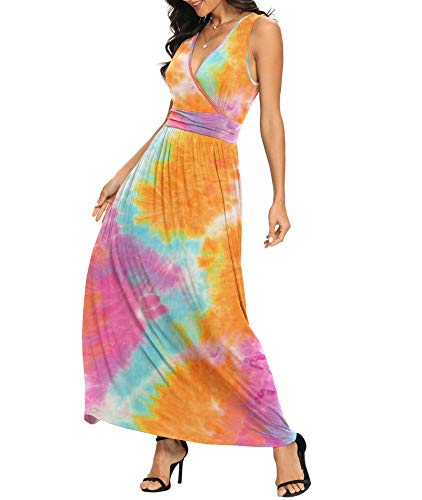 Image of LILBETTER Women Sleeveless Deep V Neck Loose Plain Long Maxi Casual Dress