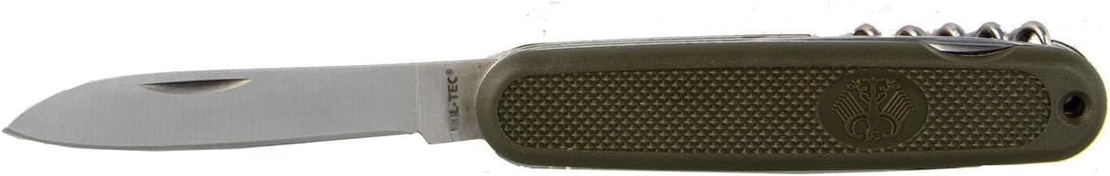 Mil-Tec German Army Style Compact Portable Heavy-Duty Olive Drab Multi-Tool Pocket Knife for Outdoor Enthusiasts, Campers, Hikers | Steel Fixed Blade | Cutting, Slicing, Carving | Everyday Carry