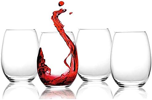 FLOW Barware Stemless Wine Glasses | 450ml Wine Glasses for White, Red Wine Tumblers orWater Glasses | Wine Glasses Without Stems with Anti-Spill Design | Stemless Red Wine Glass