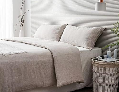 OctoRose French Flax Linen Duvet Covers Set 1 Duvet Cover Queen (90x94 inch) Plus 2 Pillow Cases Gift Packed Fiber from Europe Nature Linen (Size: Queen, Color: Nature)