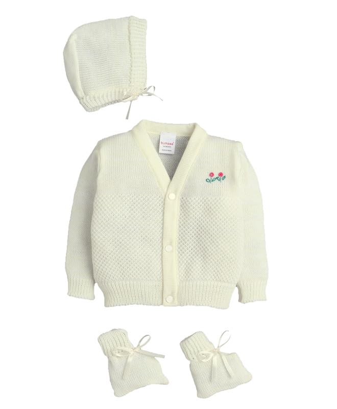 BUMZEE Baby Girls Acrylic V-Neck Sweater with Cap & Socks (Peb10815848)