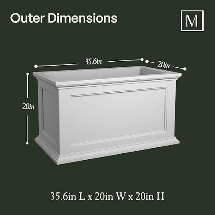 Mayne Fairfield 20x36-Inch Rectangular Planter Self-Watering, Weather-Resistant Planter for Flowers Durable Outdoor Design for Patio, Porch, or Entryway, Black.