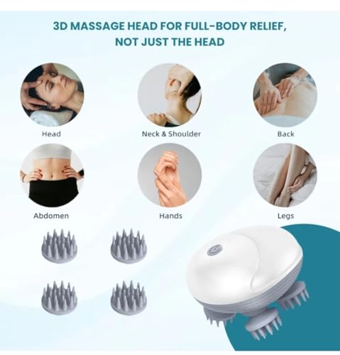 Image of Scalp Massager for Stress Relief & Relaxation, Handheld & Portable, Rechargeable Electric Head Kneading Massager with 3 Speed Modes, Head Scratcher for Hair Growth & Deep Clean, White