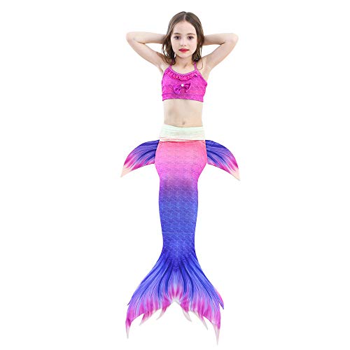 Swimmable Mermaid Tail Bikini 5PCS no Monofin Princess Girls Kids Swimwear Cosplay - Thumbnail 4