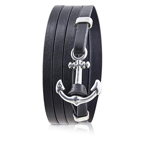 Preisvergleich Produktbild Skipper Anker Armband Lederarmband Wickelarmband Armschmuck in Schwarz 7265