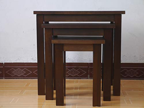 Aurotrice OAK Solid Nest of 3 Tables Coffee Table Small Wooden Side/End/Lamp Walnut Nesting Tables for Living Room