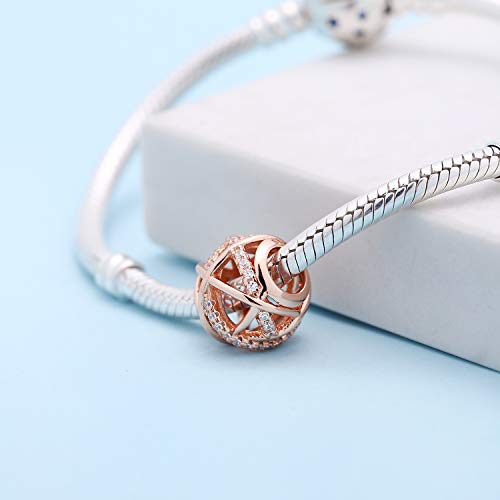 Rose Gold Galaxy Charm Authentic 925 Sterling Silver Openwork Charms with Clear CZ for European Bracelet4