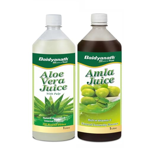 Image of Baidyanath Amla & Aloe Vera Juice Combo 1L Each | Natural Vitamin C, Antioxidant & Enzyme Rich | Helps in Gut Health & Skin Nourishment | Vegan, GMP Certified & Preservative Free (Pack of 2)
