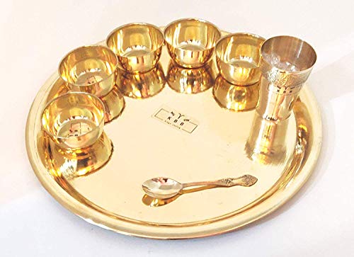 KBB Brass THALI Dinner Set |Plain Design |18 inch – 8 Pieces (Yellow)