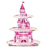 DALIAGRA 3 Tier Princess Cupcake Stand Centerpieces Birthday Party Supplies Pink Castle Baby Shower Cake Table Decoration Snowflake Party Cupcake Holder for Girl Kids Party Favor