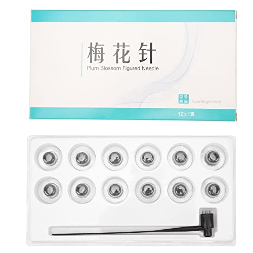 Risegun Martillo de aguja de flor de ciruelo 7 estrellas con 12 cabezales de repuesto, aguja de martillo dérmico de 7 estrellas, herramientas de ventosas de masaje