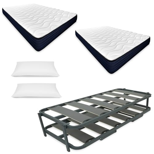 Mattfy - Cama Completa con 2 Colchones Kloe Reversible + Cama Nido Reforzada + 2 Almohadas, 90 x 190