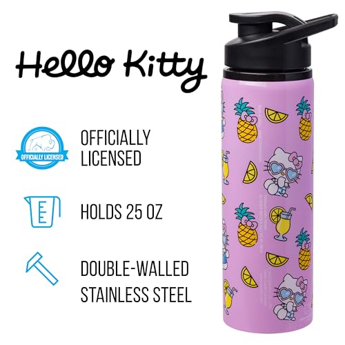 Image of Silver Buffalo Hello Kitty Summer Style, Stainless Steel Water Bottle, 25oz | Sanrio, 0.74 Liters