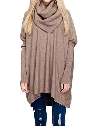 Mordenmiss Women's Cowl Neck Sweaters Long Sleeve Knit Pullover Oversized Tops