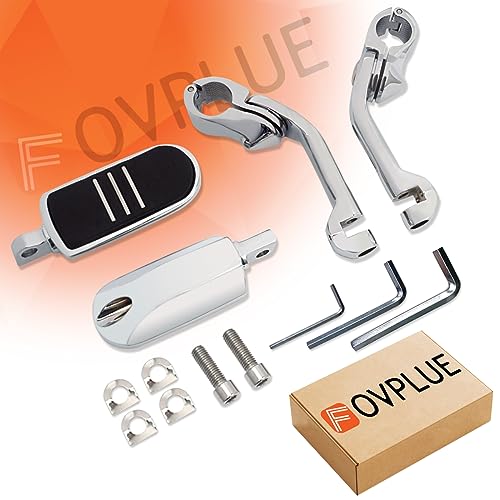 Fovplue 1.25" Highway Footpegs,Long Angled Adjustable Highway Pegs W/Mounts For Harley Touring Street Glide Electra Glide Road King Softail Cvo Dyna Trike Vrsc Sportster W/32Mm Engine Guard,Chrome#3 #TOP6