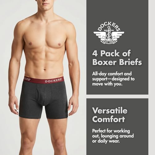 DOCKERS Men's Underwear Cotton Stretch Boxer Briefs for Men Pack of 4