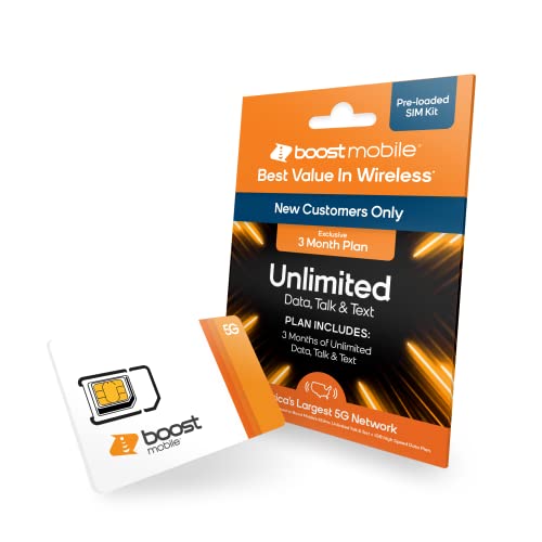 Boost Mobile Prepaid SIM Card | Unlimited Talk & Text | 3 Month Unlimited Data Plan for Unlocked Cell Phones | Pay As You Go I No Contracts
