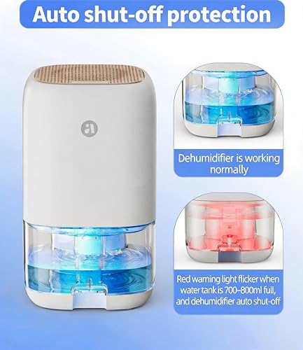Image of Dehumidifier, 35 OZ Small Dehumidifiers for Bedroom, Quiet Dehumidifier with Auto Defrost, Auto Shut Off, Key Sound Off, 7 Color Light, for Bathroom, Closet, RV, Home up to 280 Sq.Ft, Gold