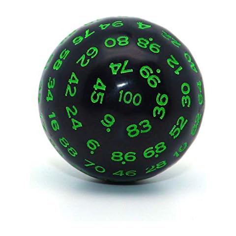 CREEBUY D100 Dice Polyhedral Dice 100 Sided 45mm Giant DND RPG Games Dice Solid Black Color with Green Number Cover