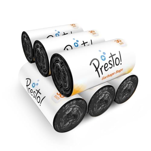 Amazon Brand - Presto! Garbage Bags | Medium | 180 Count | 30 Bags X 6 Rolls | 19 X 21 Inches | For Dry & Wet Waste | Black