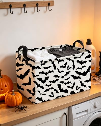 Image of Essme Rectangular Bat Baskets,Halloween Storage Box,Cute Basket for Kids Room Decor, Book Bins,Shelf Basket.(Bat
