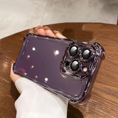 Coque iPhone 15 Pro violette antichoc en silicone transparent avec film protecteur