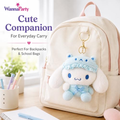 Image of Wanna Party Cute Blue Puppy Plush Keychain, Soft Kawaii Stuffed Toy Bag Charm with Metal Key Ring