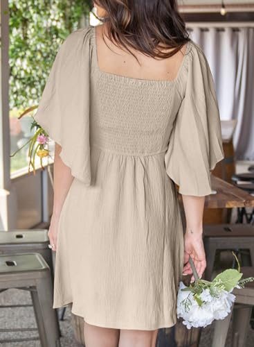 Dokotoo Cute Summer Dresses For Women 2024 Fashion Fall Sexy V-Neck Drawstring Cap Sleeve Elegant Solid Color Flowy Short Mini Dress Pink thumb #3